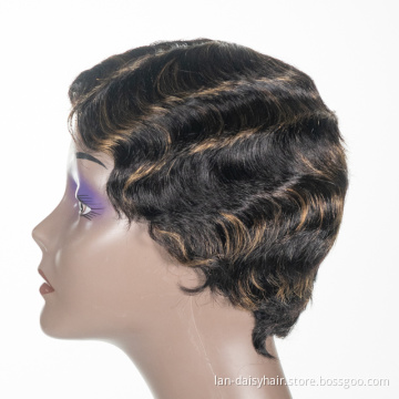 Afro Ocean Bob Wig Short Curl Machine Made Virgin Cuticle Aligned Hair Peruvian Human Hair Wigs for Black Woman